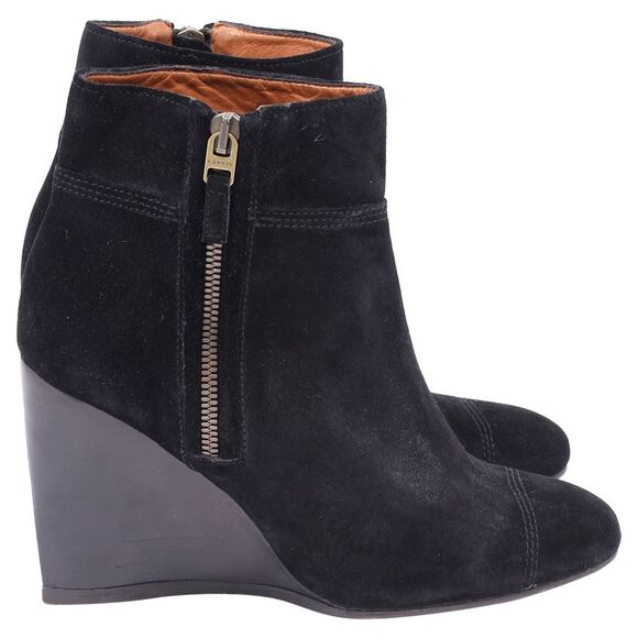 Lanvin Wedge Ankle Boots in Black Suede